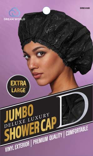 Dream World Jumbo Deluxe Luxury Shower Cap Extra Large - Black
